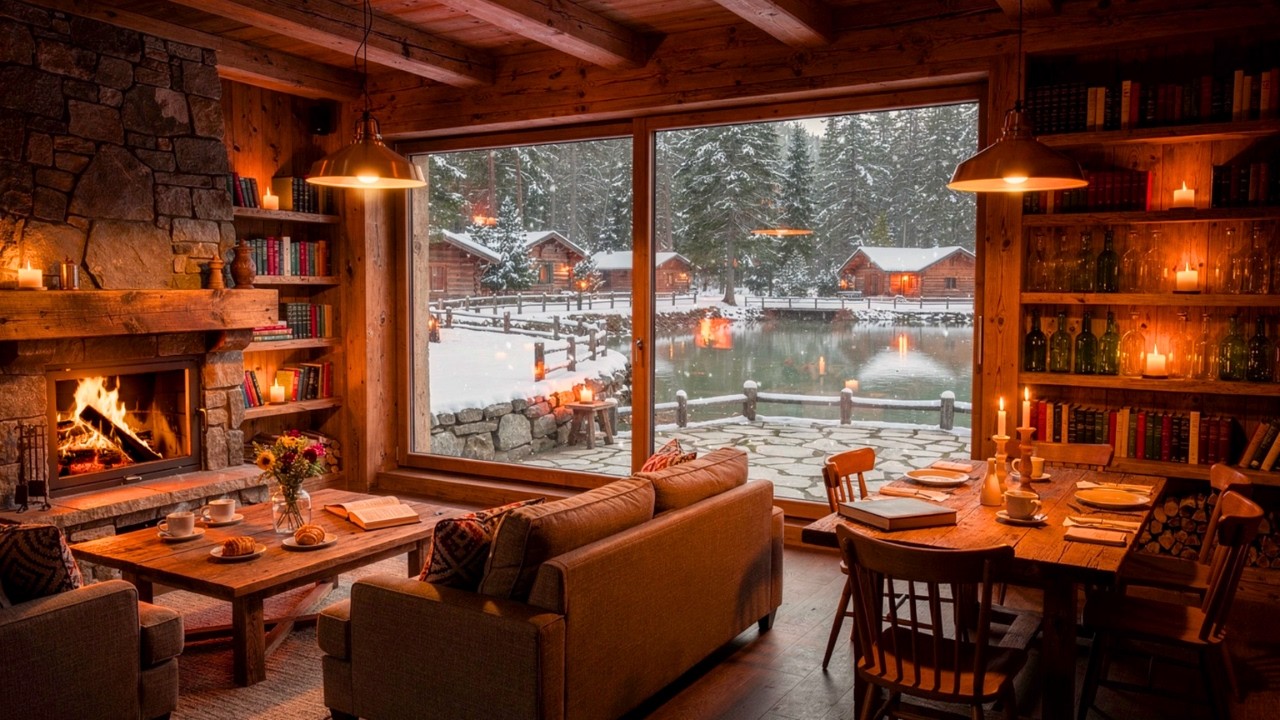 Cozy Winter Jazz Café ❄️ Soft Piano & Fireplace Sounds for Study, Work & Relax