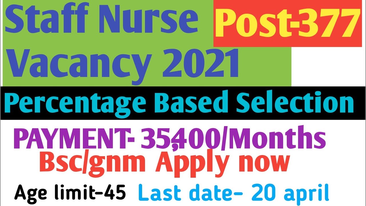 Staff Nurse Vacancy 2021|Payment-35,400/m| Percentage based selection |Bsc/gnm Apply|Last date-20 ap