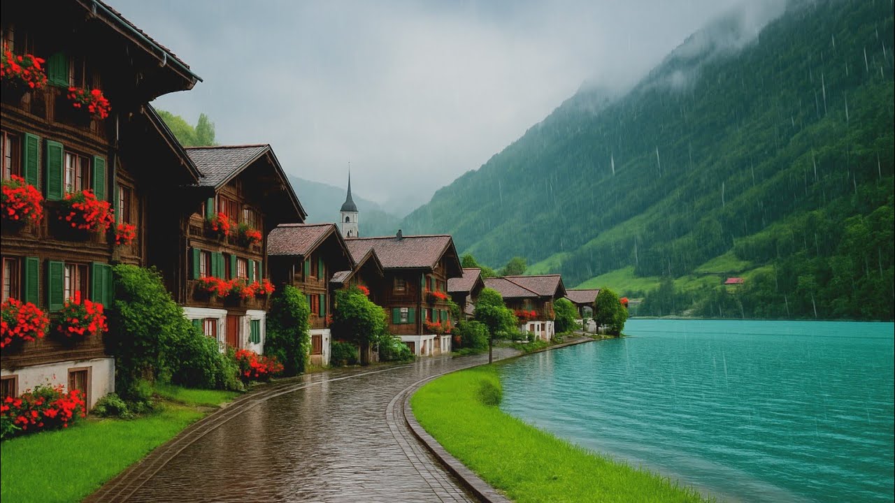 Rainy day in Brienz, Switzerland: 4k Walking through the hidden beauty of Brienz