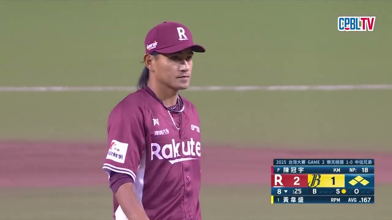 10/19 台灣大賽G2 樂天 VS 中信 八局下，無人出局滿壘的危機，林子偉精采的守備成為陳冠宇最大的助力，讓中信大中滿壘計