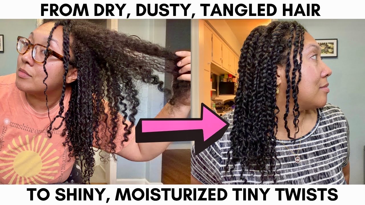 MOISTURIZED TINY TWISTS ON DRY, TANGLED, HAIR - 8 HOURS LATER 😮‍💨