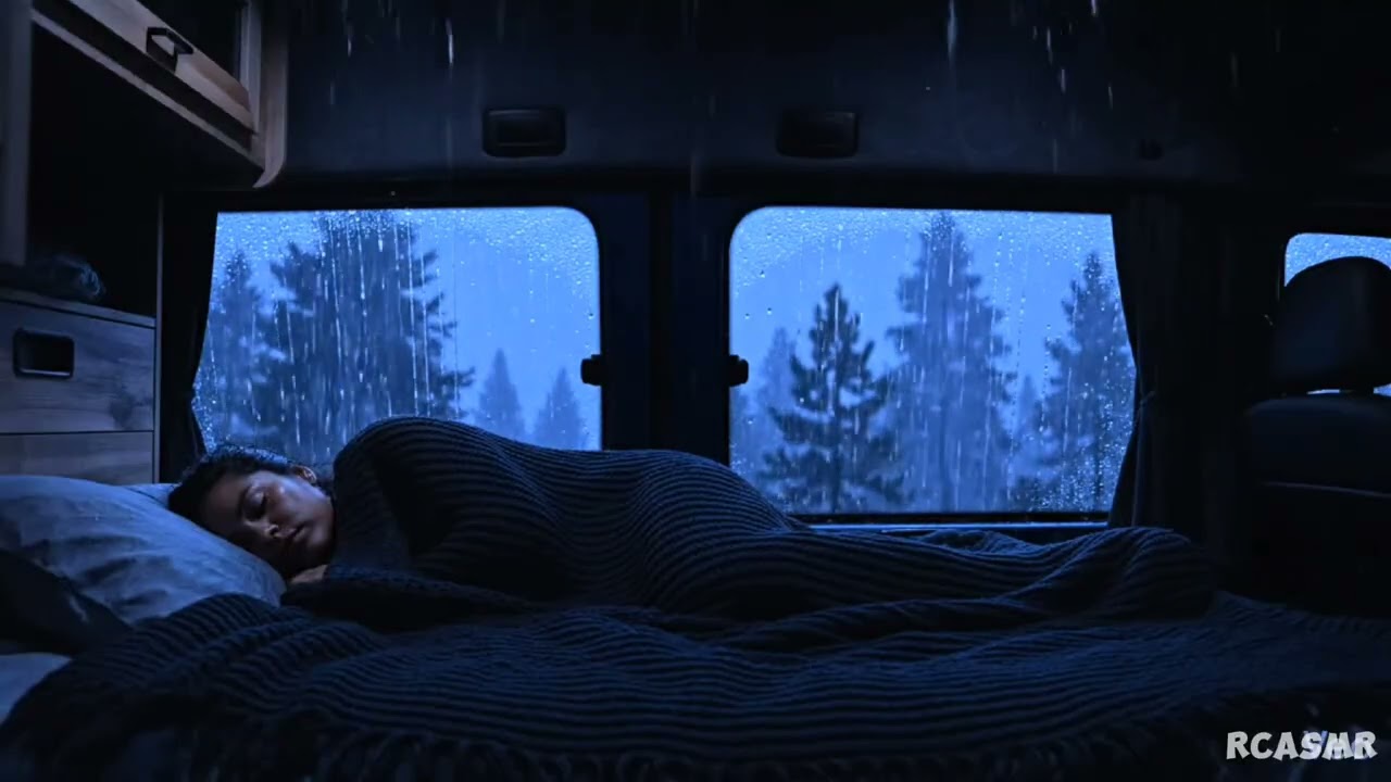 🌙🌧️Heavy Rain for Insomnia Relief | Camper Van Night Ambience (4K)