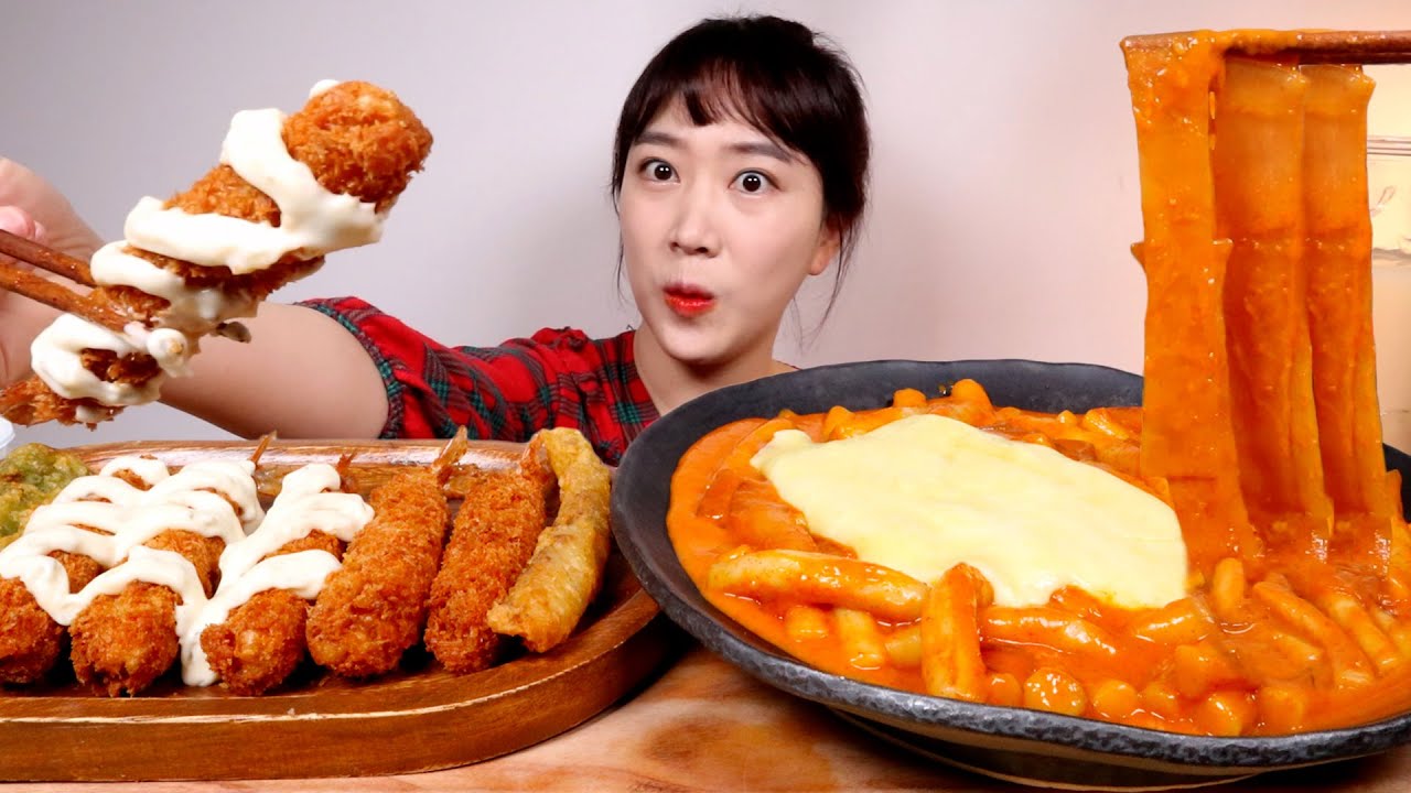 매운맛 신전로제떡볶이 바삭한 왕새우튀김🍤 크리미양파소스,타르타르소스 듬뿍 뿌려서 먹방 ROSE SPICY TTEOKBOKKI & FRIED SHRIMP MUKBANG