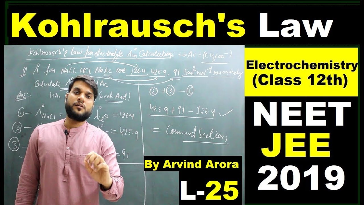 (L-25) Kohlrausch's Law and it's Applications with Question | Electrochemistry By Arvind arora