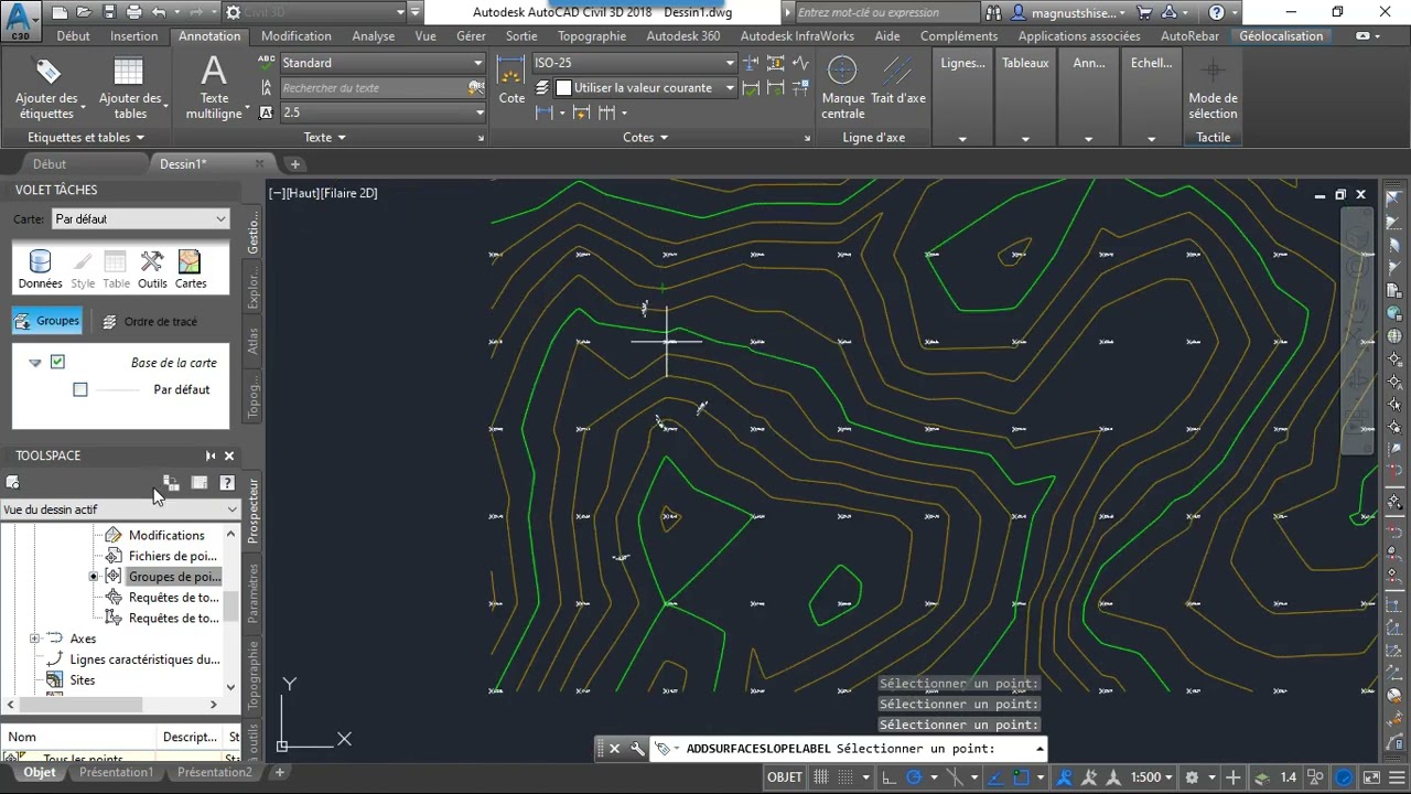 PROJET ROUTIER: CREATION DE SURFACE ET GEOLOCALISATION AVEC CIVIL 3D