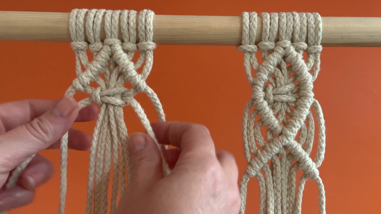 Easy, Beginner-Friendly Macram&eacute; Double Half-Hitch Knot Clove Hitch Tutorial, Diamond Pattern
