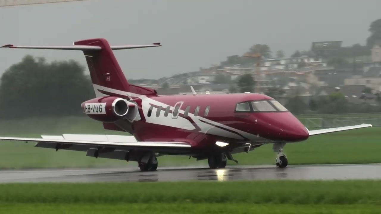 Pilatus PC24 HB-VUG wet landing after testflight at Buochs Airport