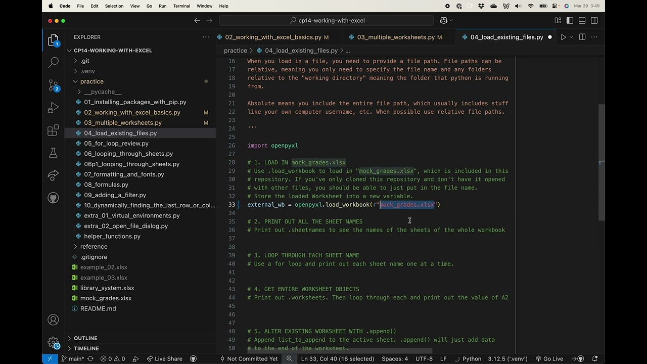 openpyxl - Opening Existing Workbooks