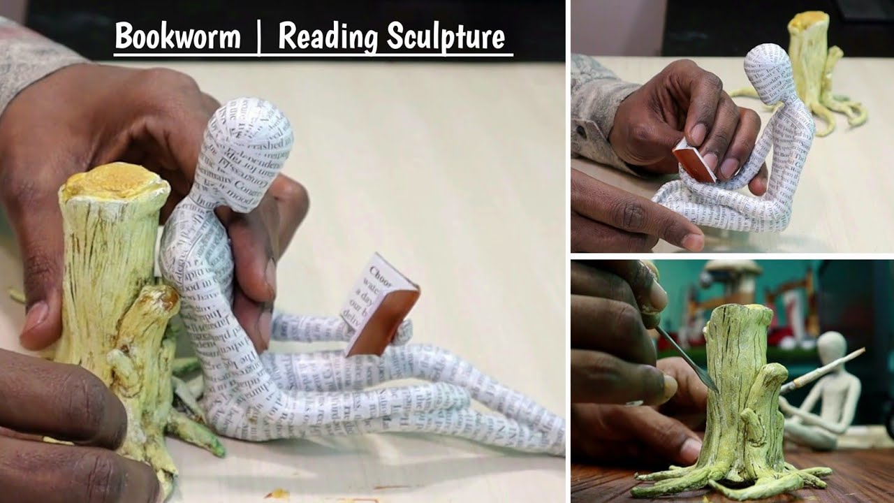 Bookworm | Paper Mache Reading Sculpture  | A Unique DIY Home decor Art Craft