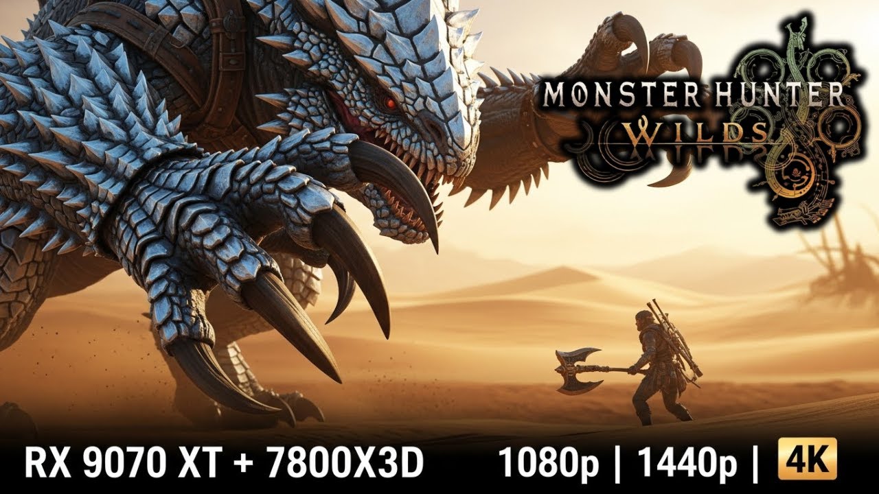 RX 9070 XT, 7800X3D, Monster Hunter Wilds Benchmark, 1080p, 1440p, 4k, Native, Max Settings