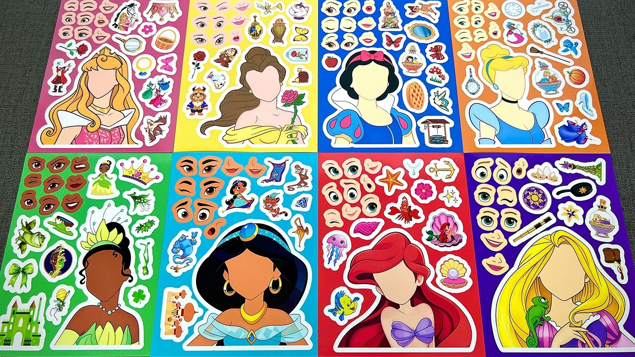 Ultimate DISNEY PRINCESS Sticker Book DIY with Mix & Match Faces Aurora Belle Ariel Rapunzel | ASMR
