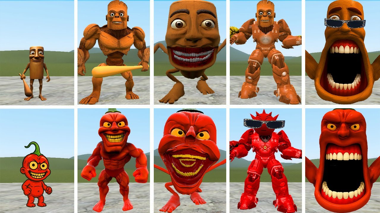 ???: NEW EVOLUTIONARY FORMS OF THE MONSTER TUNGTUNG SAHUR VS THE MONSTER PEPPER DINDUN IN GMOD!