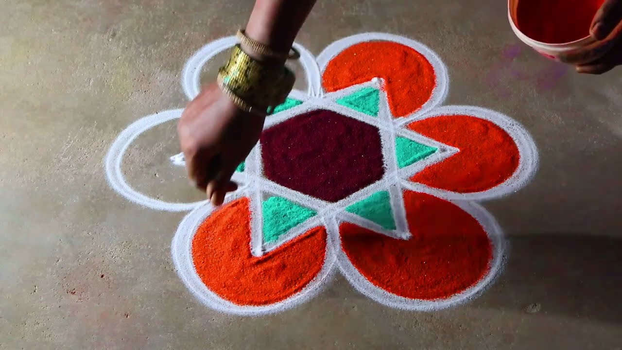 Thai madham 🌻 special flower rangoli kolam🌻3*2 simple kolangal 🌻pandaga muggulu 🌻#kanishcreatives