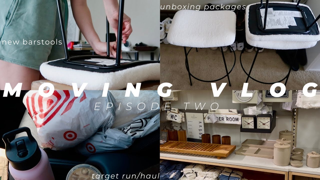 moving vlog #2: target run, mini haul, furniture unboxing + building our new bar stools!