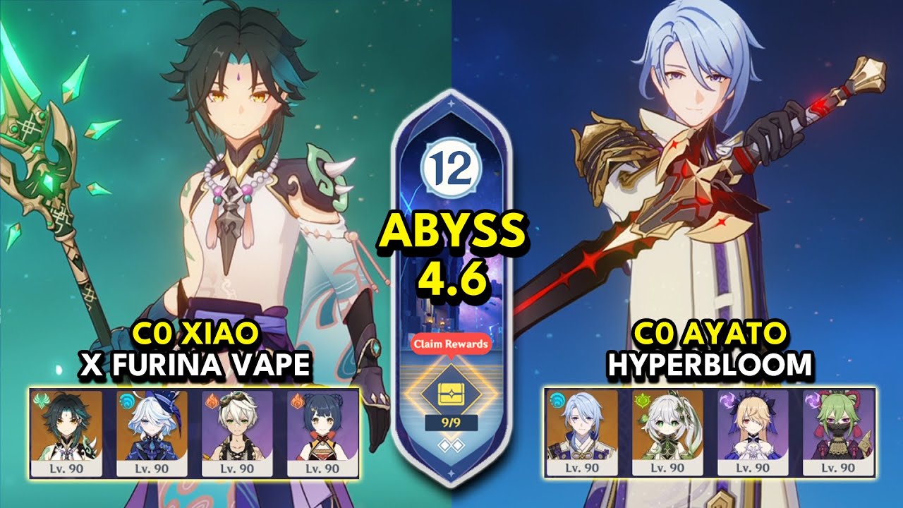 C0 Xiao x Furina Vape & C0 Ayato Hyperbloom | Spiral Abyss 4.6 Floor 12 9 Stars | Genshin Impact 4.6