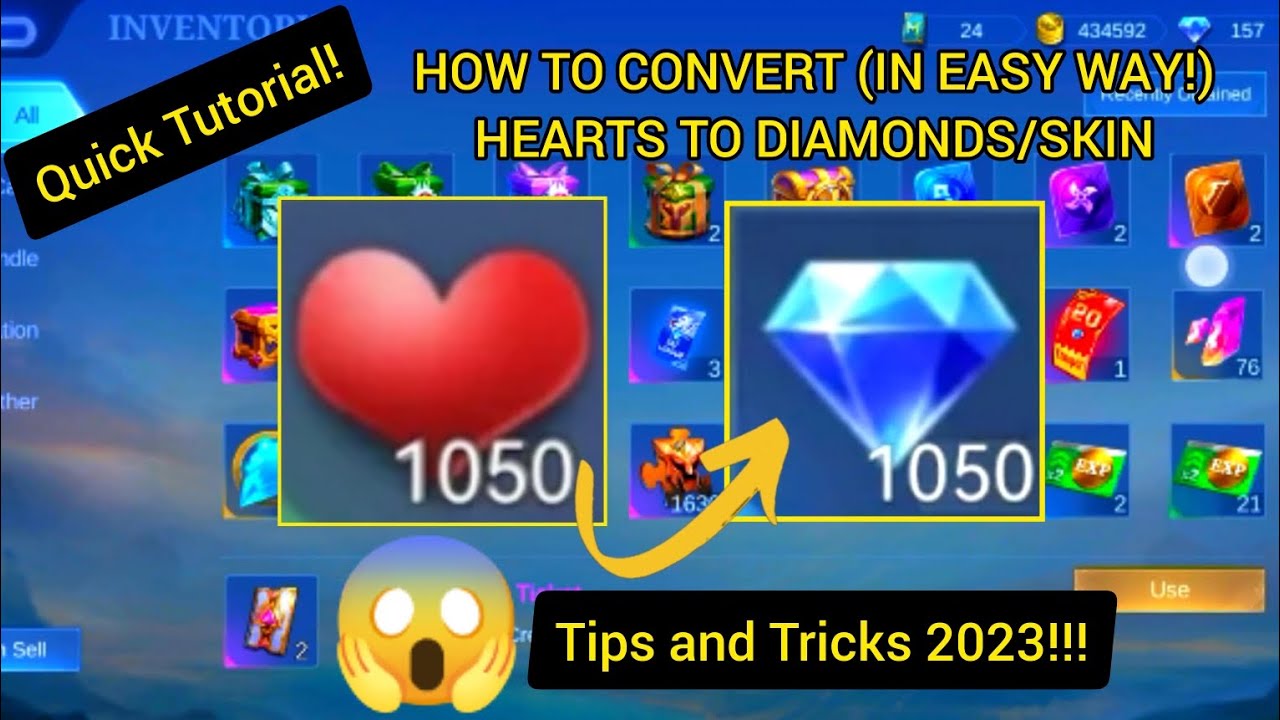 MLBB How to convert Heart to Diamonds or Skin? Tips and Tricks Quick Tutorial 2023 Mobile Legends
