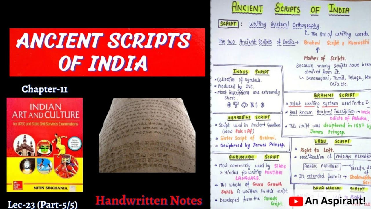 Ancient Scripts of India || Art & Culture || Lec.23 || Handwritten notes || An Aspirant !