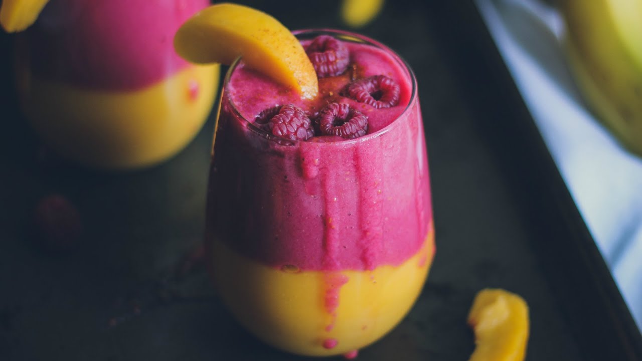 Mango-Peach & Pomegranate-Raspberry Tropical Smoothie