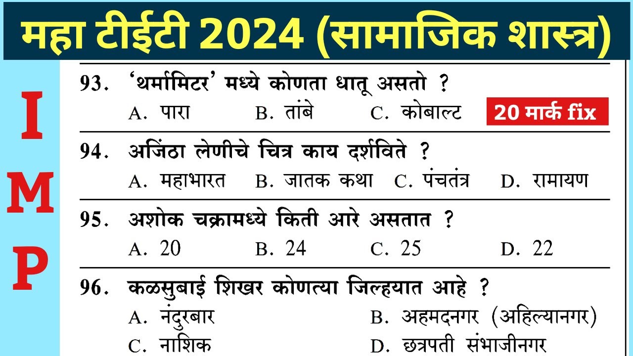 MAHA TET Question Paper 2024 | Social Science IMP Question | महा टीईटी  सामाजिक शास्त्र प्रश्न |