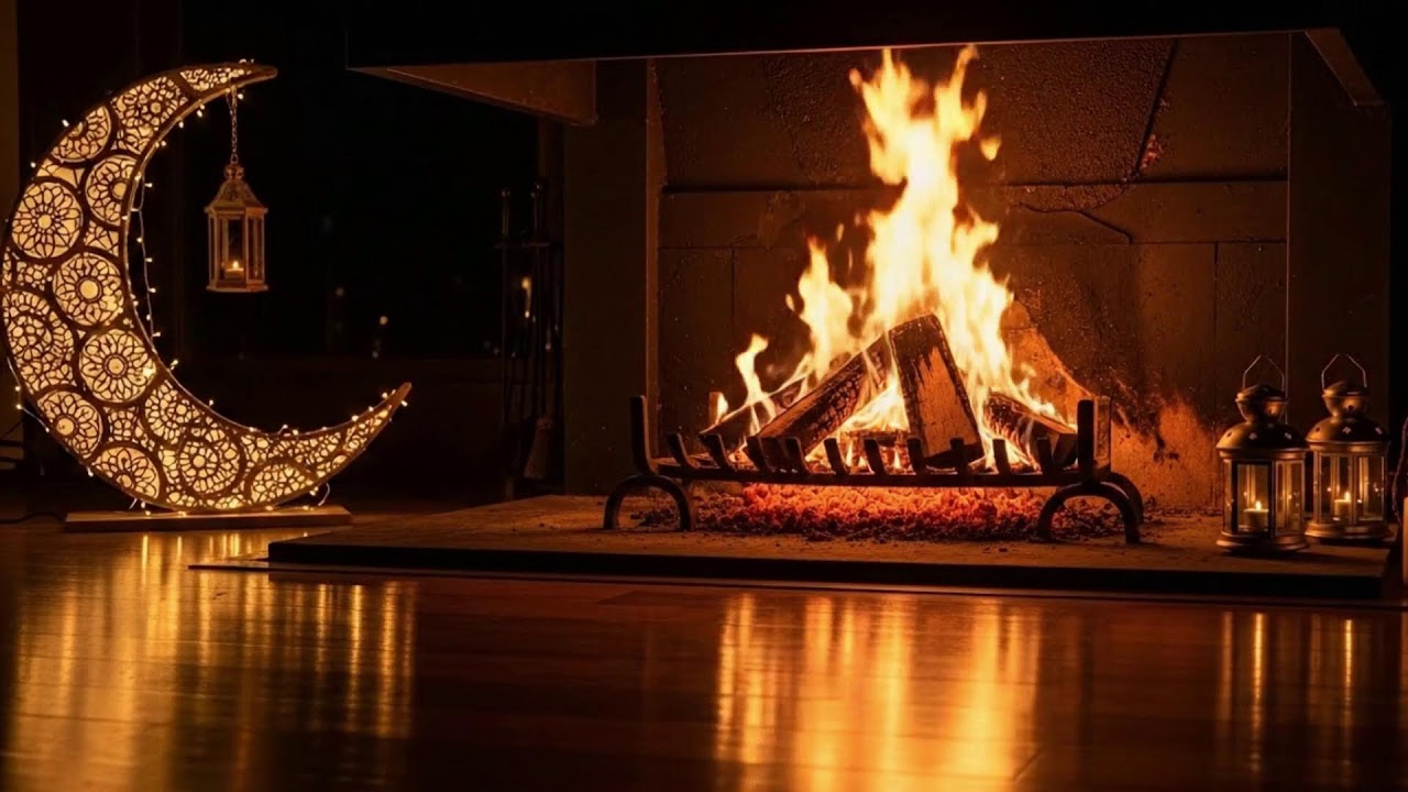 🌙 Ramadan 2026 Warm Lantern Glow & Crackling Wood Fireplace Ambience