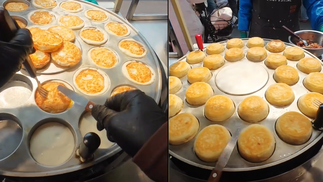 Cooking food, cooking roasted hamburgers  with meat and egg fillings, #streetfood