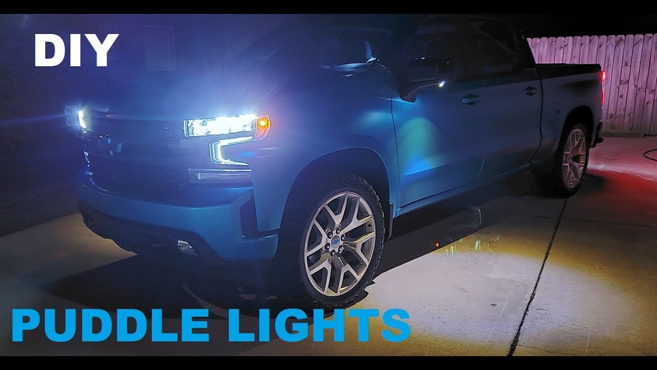 2019 Silverado Puddle Light install under mirror LED DIY