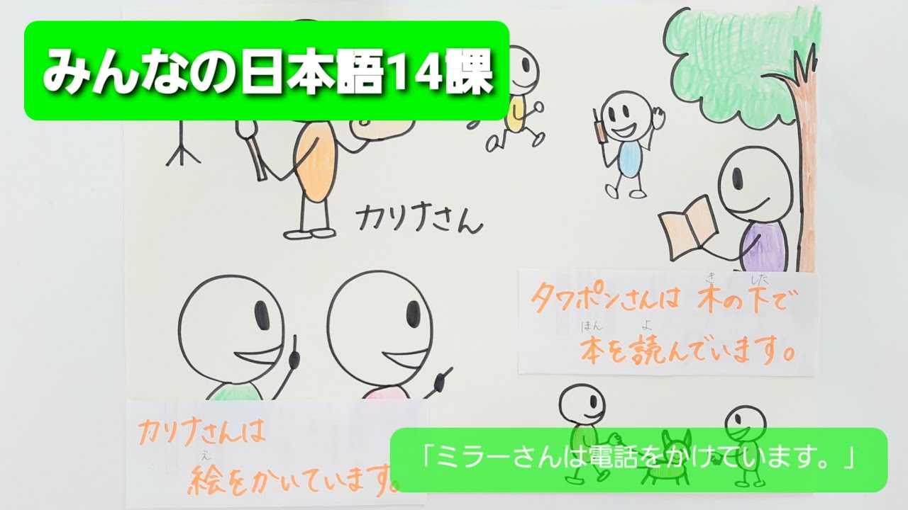【みんなの日本語】第14課　練習A-4 「ミラーさんは電話をかけています。」