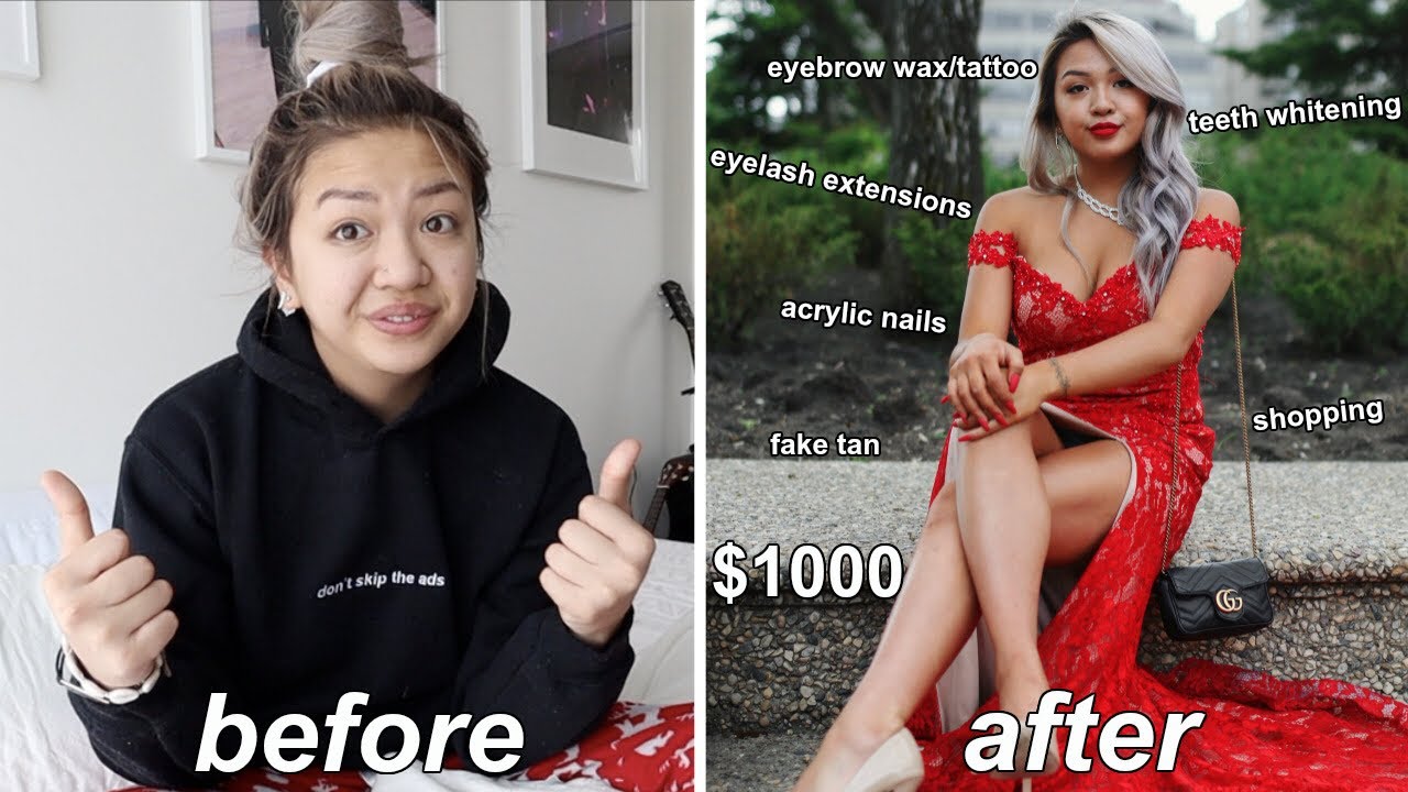 spending $1000 to not be ugly for prom | 24 hour transformation (my car tire blew up woops)