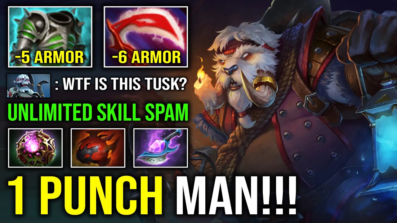 HOW TO SOLO MID TUSK 1 Punch Man 11 Armor Reduct Unlimited Skill Spam 1v5 Mid Raid Boss Dota 2