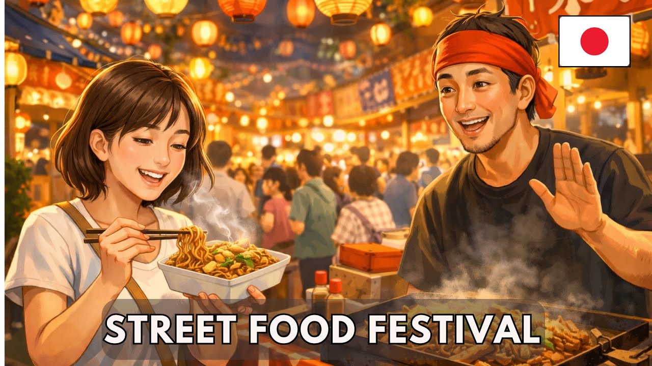 Ordering Yakisoba at a street food festival | 2 MIN Listening Practice (N5-N4)