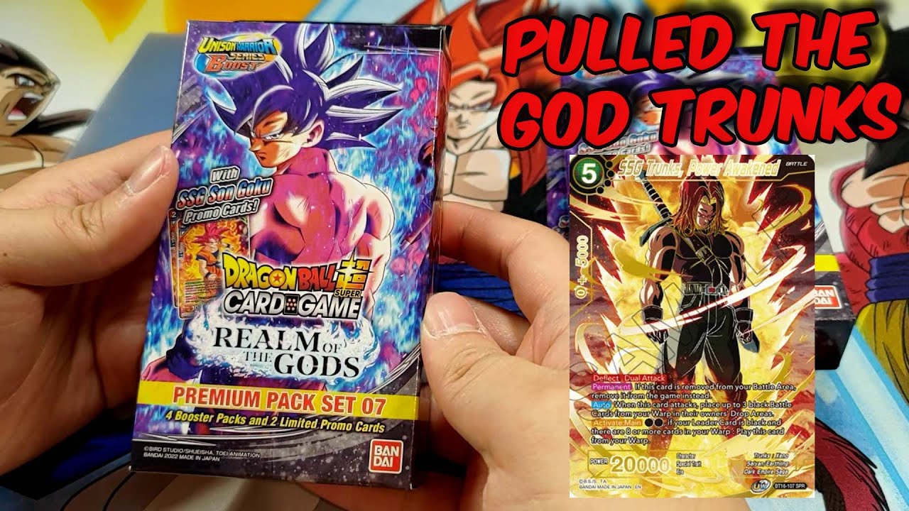 WE GOT THE GOD TRUNKS!! (Realm Of The Gods Premium Pack Set 07 Opening!) DBS Trading Card Game