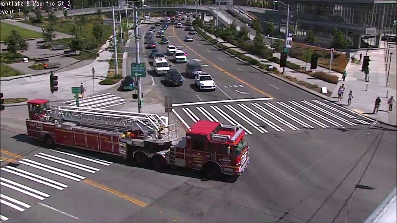 [Traffic Cam] Seattle Fire Tiller Trucks responding #2