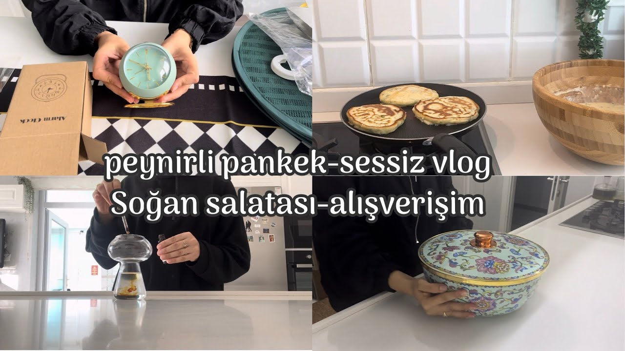 Sessiz vlog/ şehirdeki sıradan hayatımdan bir gün. Soğan mezesi. Peynirli pankek.