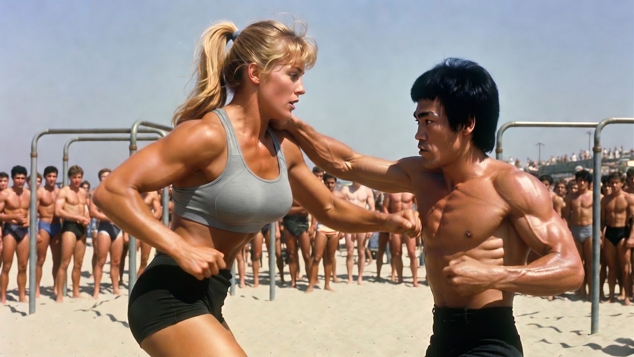 Bruce Lee en playa: Fisiculturista mujer 104kg 