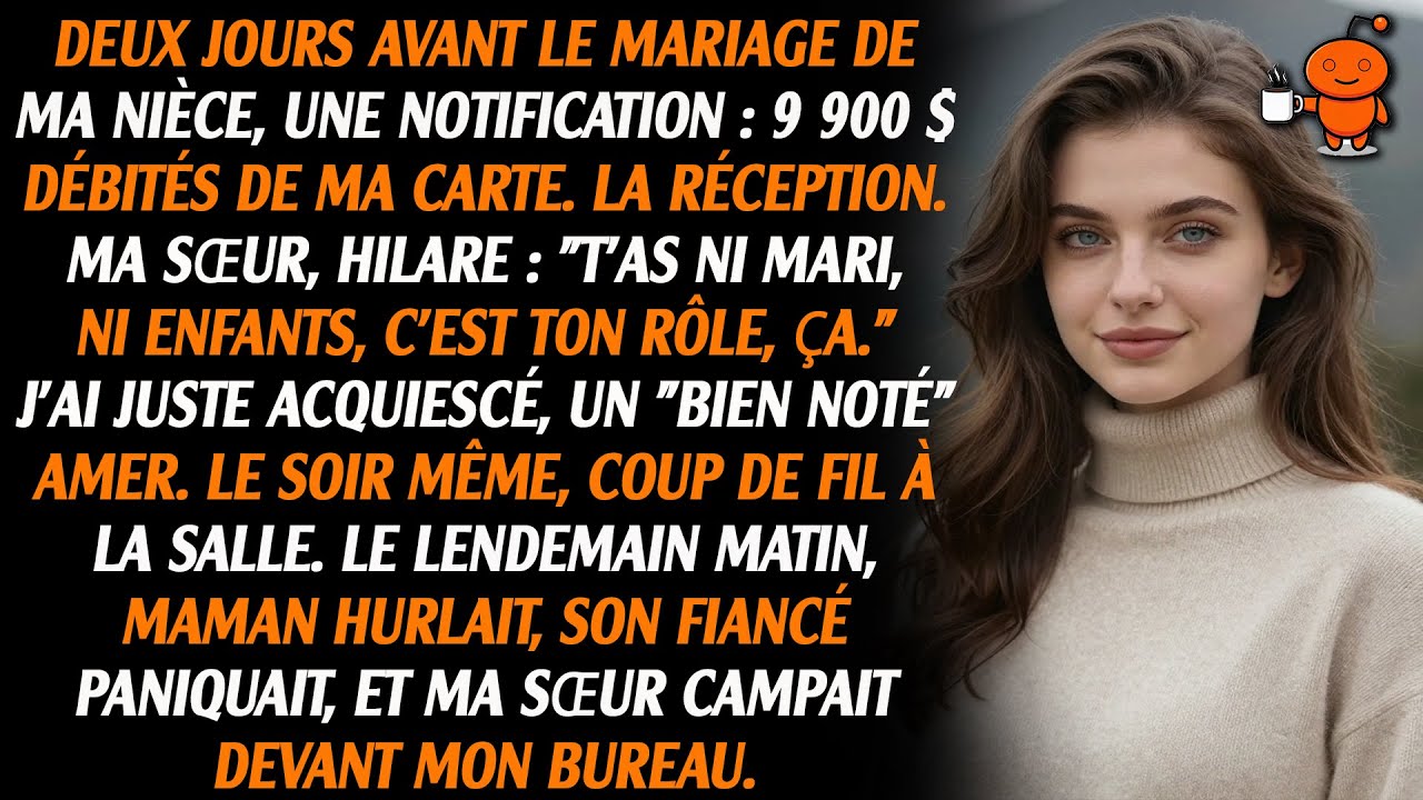 Deux jours avant le mariage de ma nièce, j'ai reçu une notification : 9 900 $ débités de ma carte