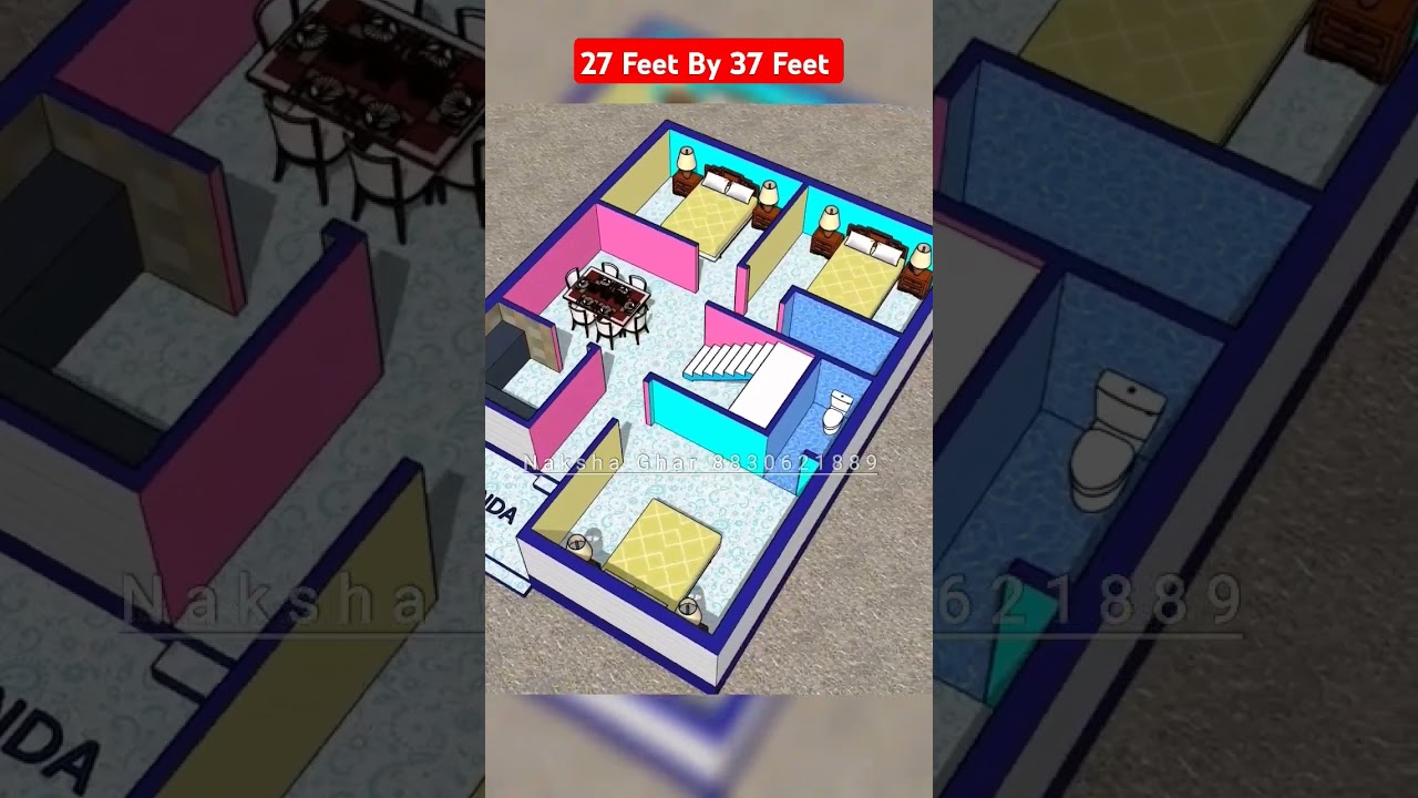 3 Bedroom Naksha #homeplan #naksha #shortfeed #nakshaghar