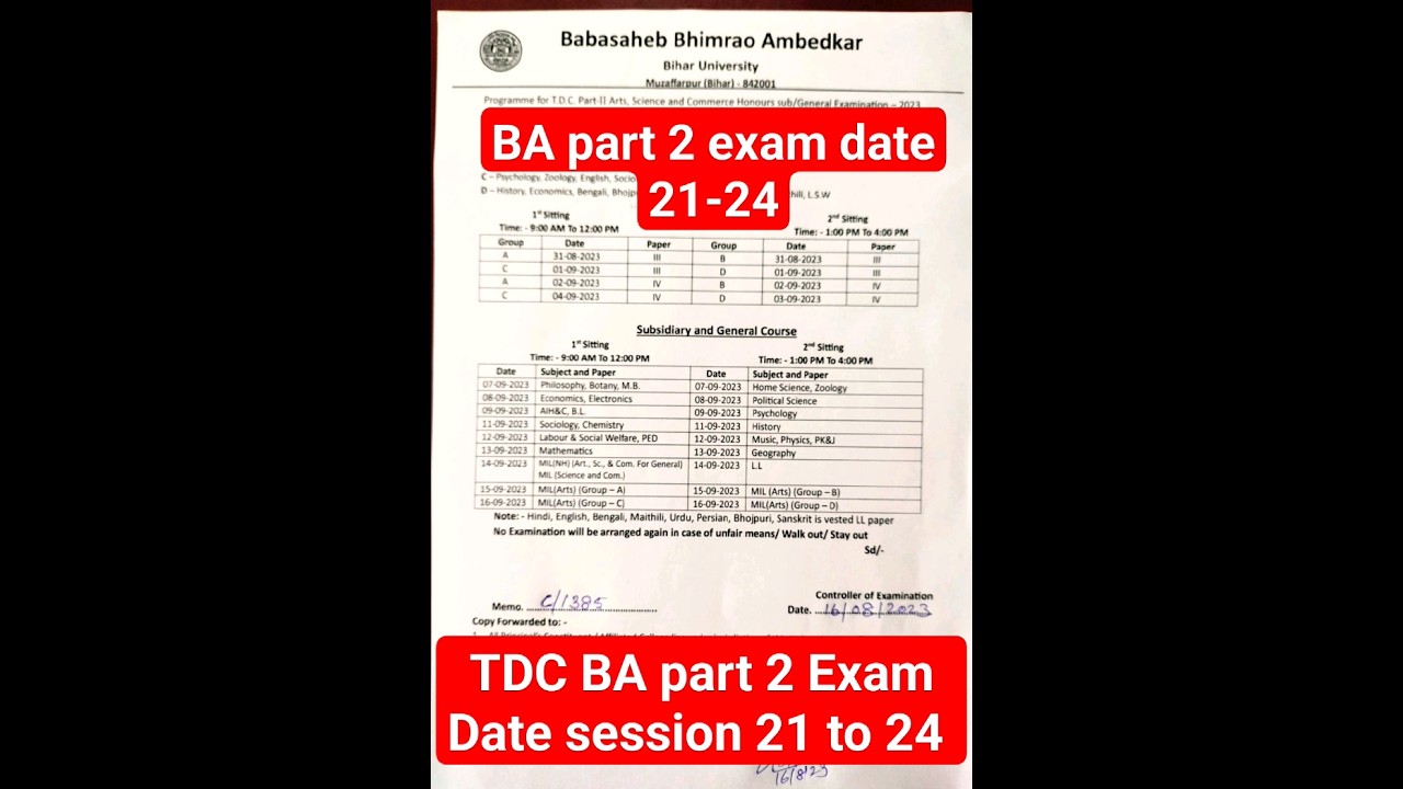 #BA part 2 session 21-24 ka exam 31August se hoga BRAB University  Part 2 Exam Date session 21 to 24