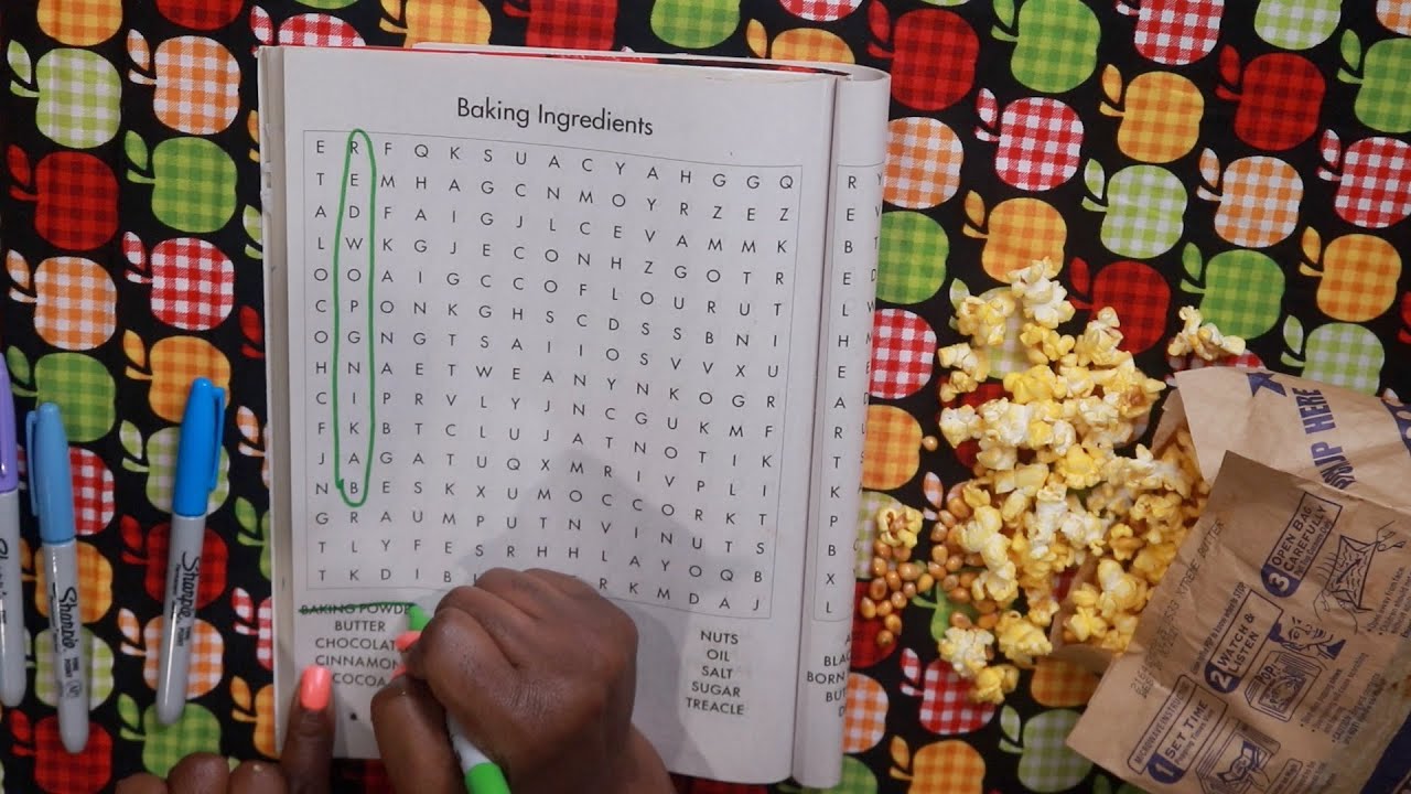 POPCORN WORD SEARCH BAKING INGREDIENTS ASMR EATING SOUNDS