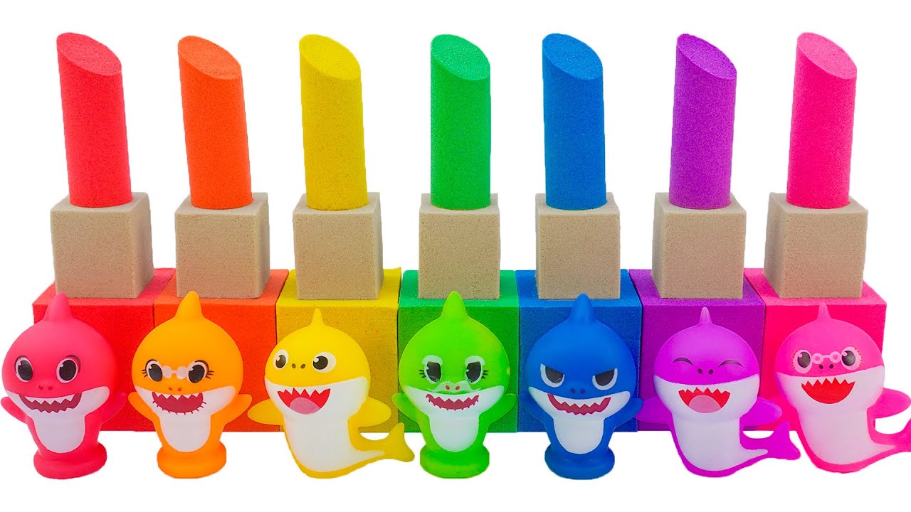 Satisfying Video | How To Make Rainbow Lipstick From Kinetic Sand With Baby Shark Cutting ASMR