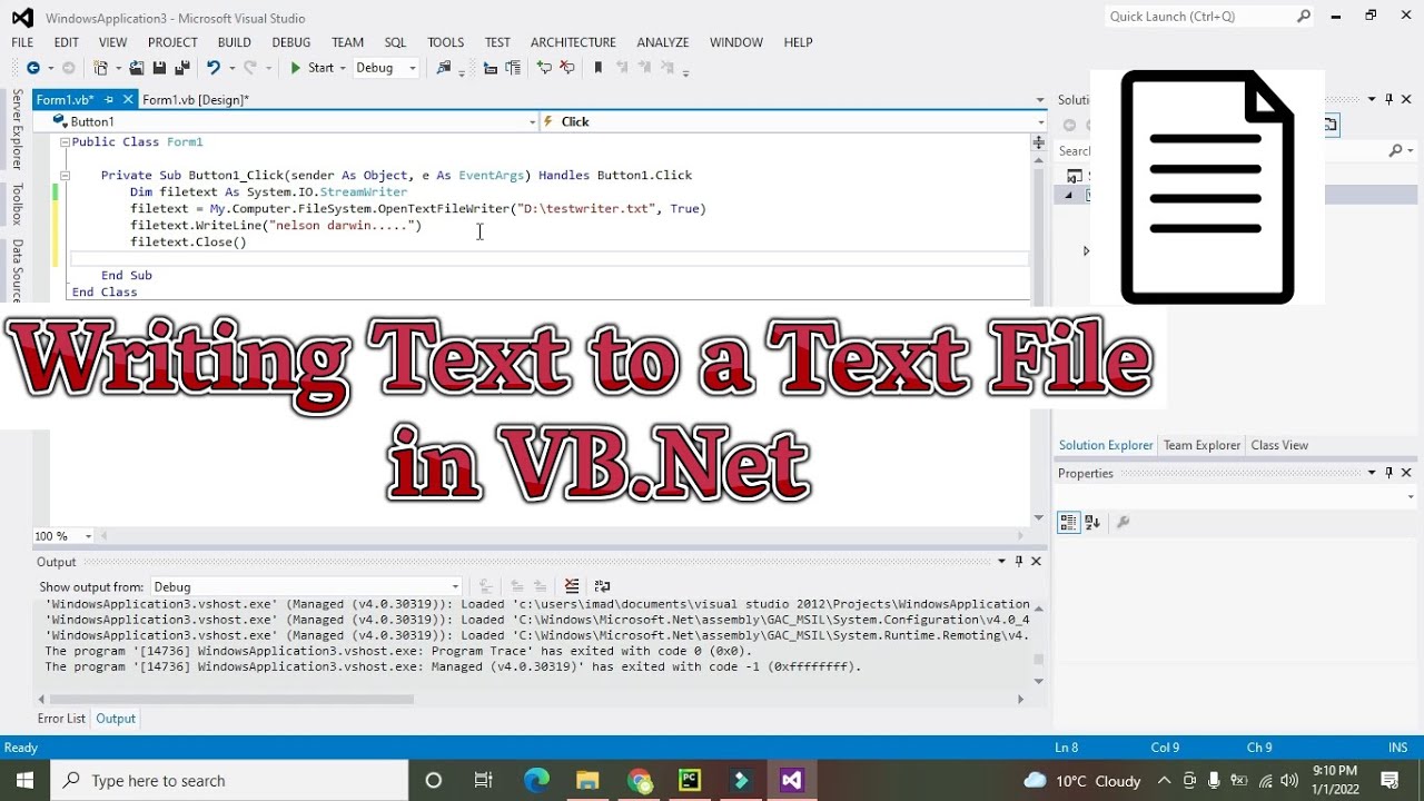 How to write text to a text file with vb.net | creating text file in visual basic.net