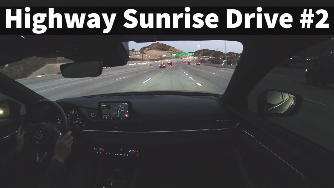 1 Hour Highway Sunrise Driving for Sleep, ASMR, Relaxing #2 (Passenger View)