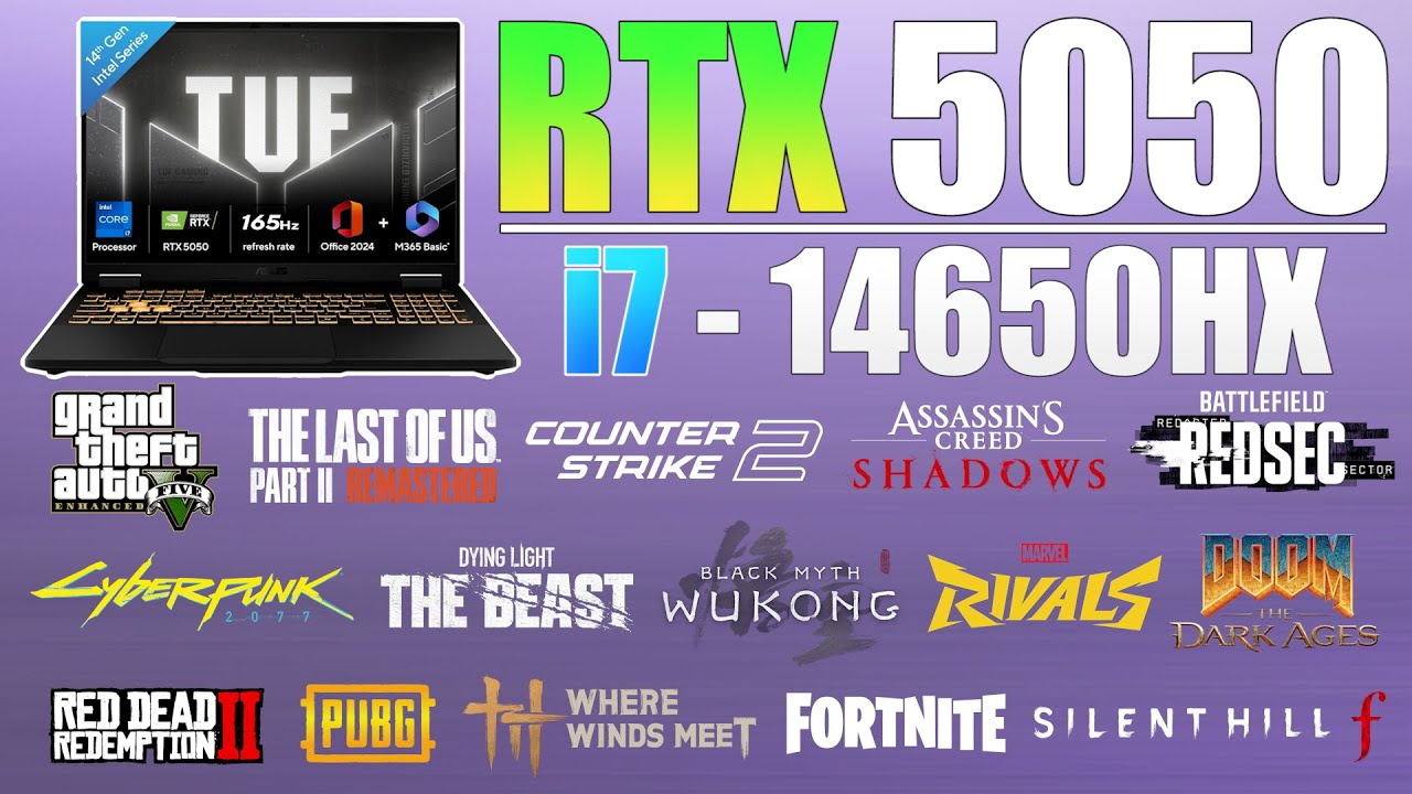 Asus TUF F16 : RTX 5050 + i7 14th Gen 14650HX - New 15 Games Tested