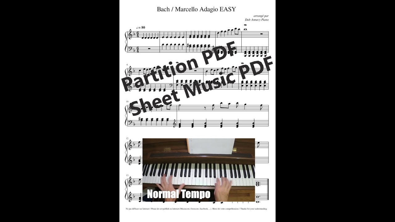 Marcello/Bach Adagio BWV 974 EASY (Tutorial + Partition PDF/Piano Score PDF Sheet Music).