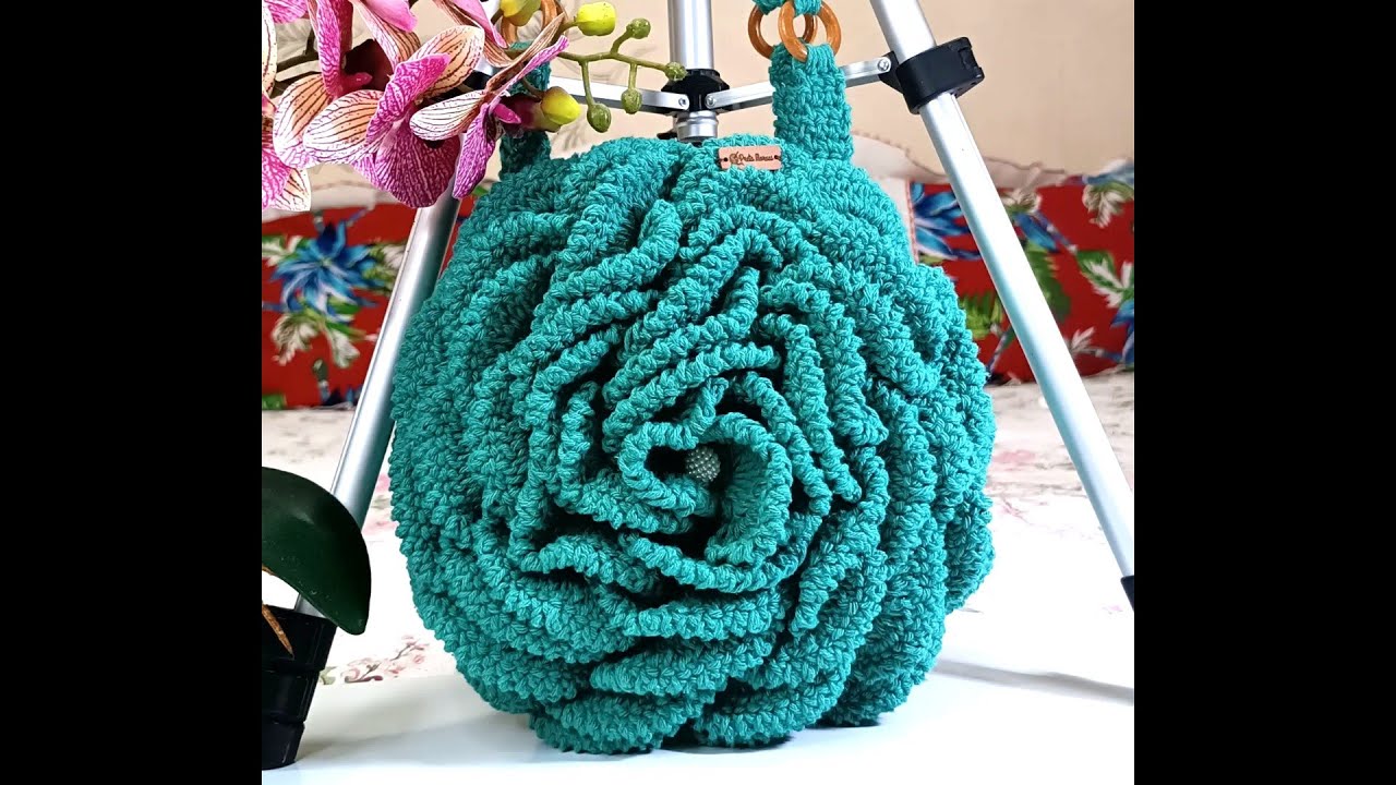 Bolsa Flor em crochê feito com barbante, passo a passo