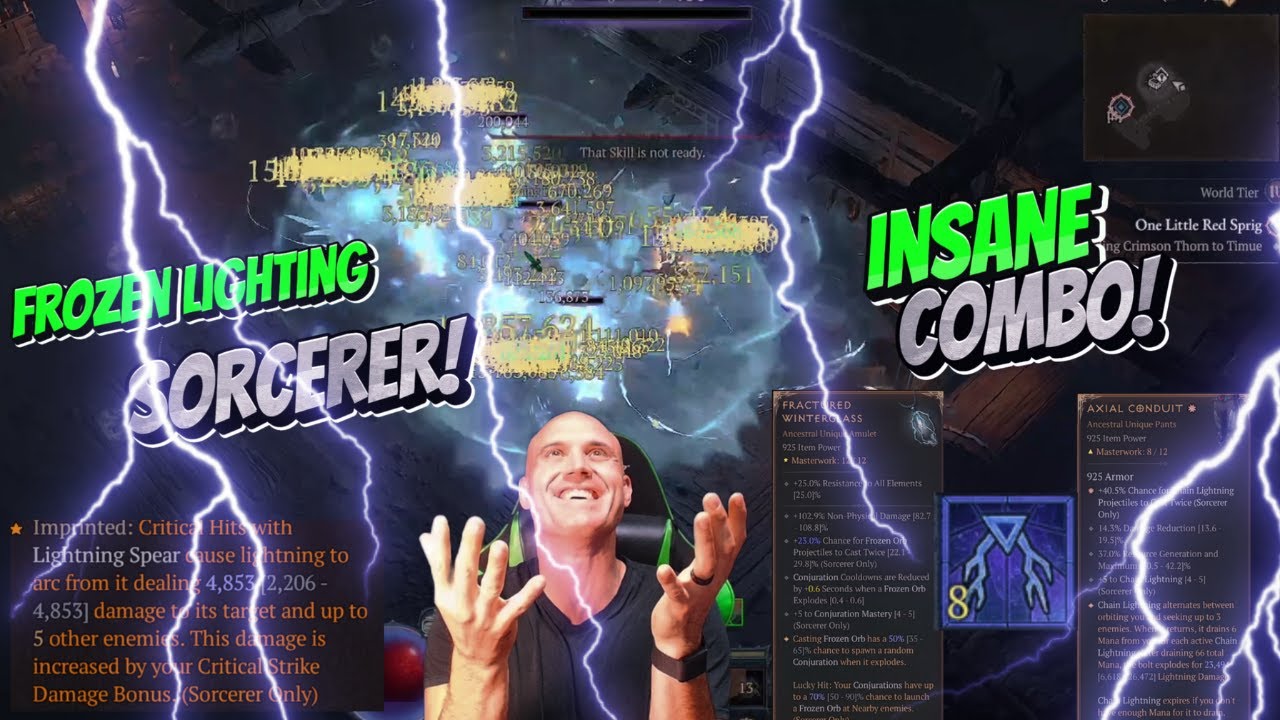 The BEST SORCERER DPS Frozen Orb, Chain lighting, lighting spear Build Diablo 4 Season 5!