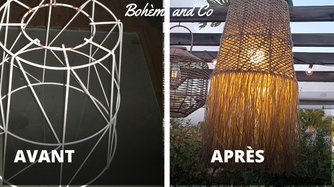 DIY LUMÎNAIRE BOHO NATUREL  EN CORDE DE JUTE ET RAPHIA