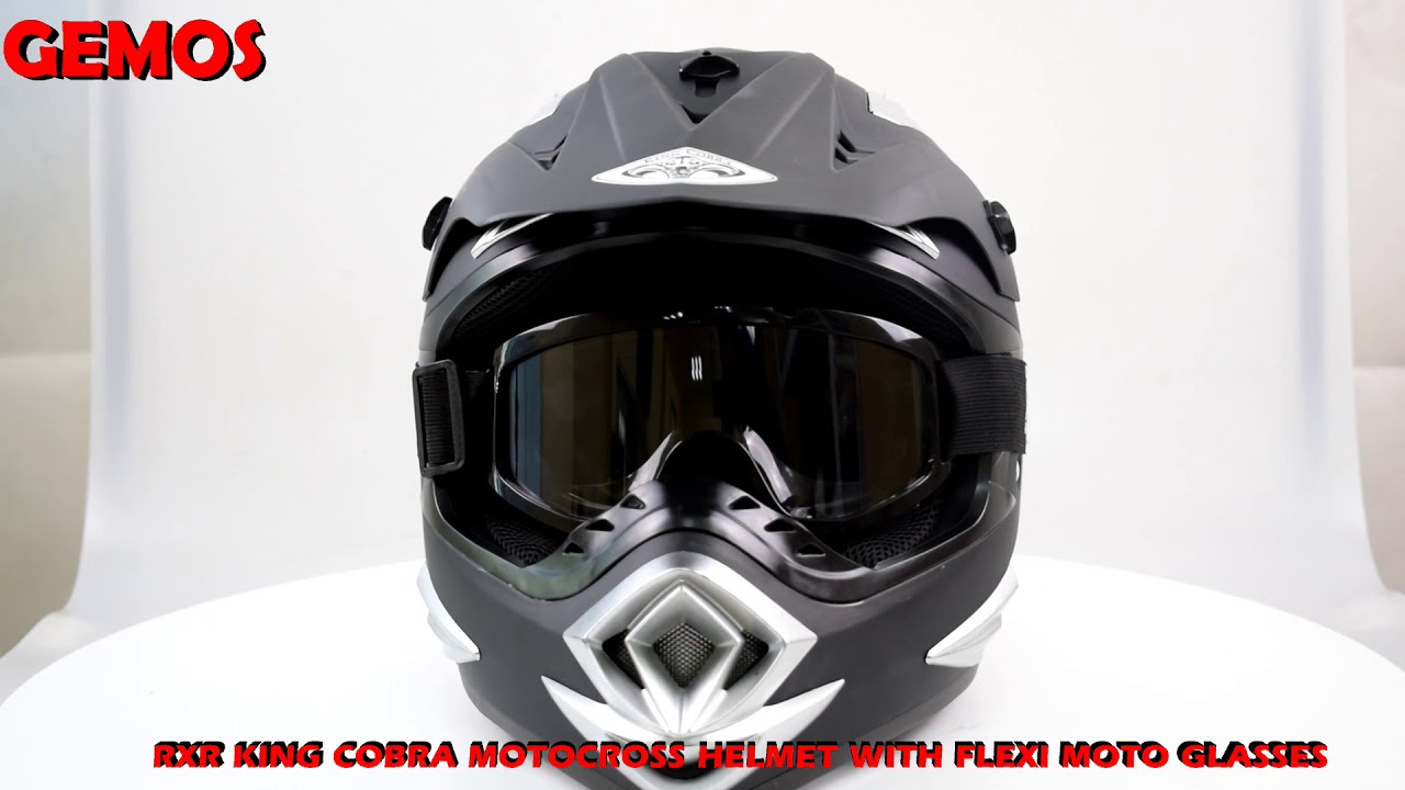 KING COBRA Motocross Motorcycle Helmet(Matte Black) With FlexiMoto Glasses
