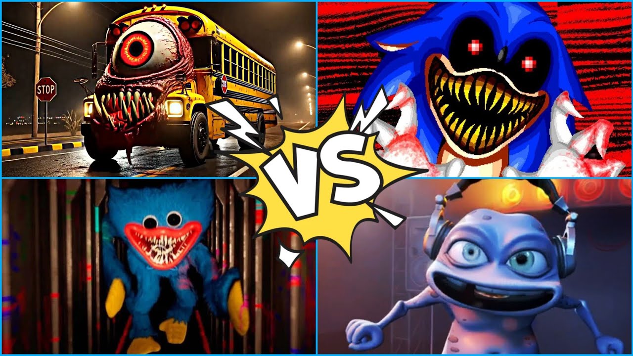 Sonic EXE 🆚  Huggy Wuggy 🆚 Crazy Frog 🆚  Giant Monster Bus   coffin dance #part11