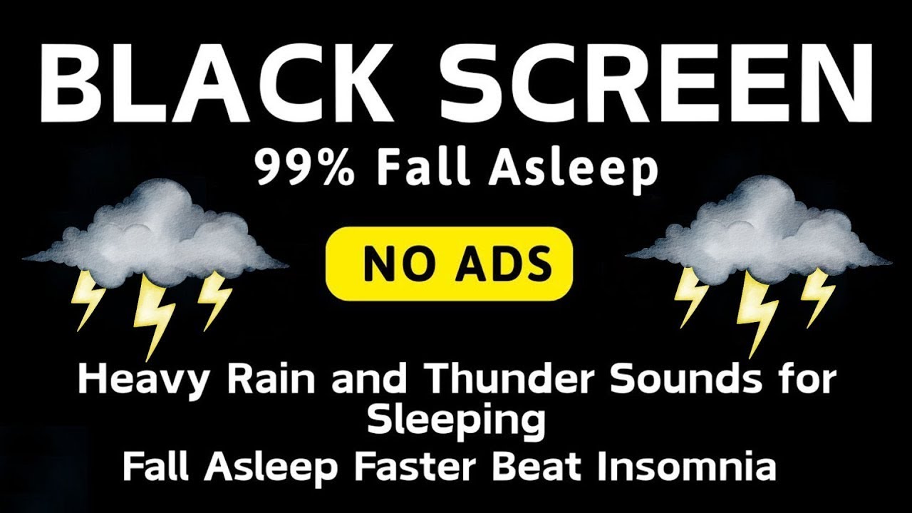 🔴 Heavy Rain and Thunder Sounds for Sleeping - Black Screen | Nonstop Rain for Sleep