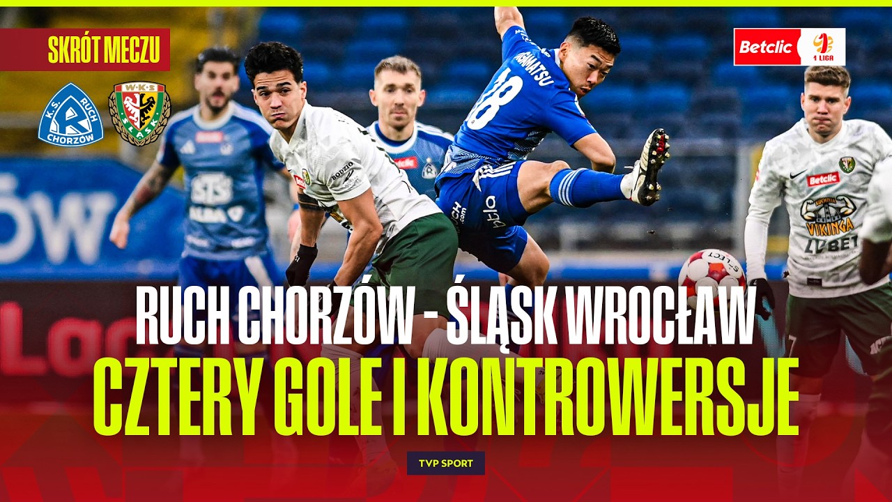SKRÓT: RUCH CHORZÓW - ŚLĄSK WROCŁAW. HIT NIE ZAWIÓDŁ. BETCLIC 1 LIGA - 20. KOLEJKA